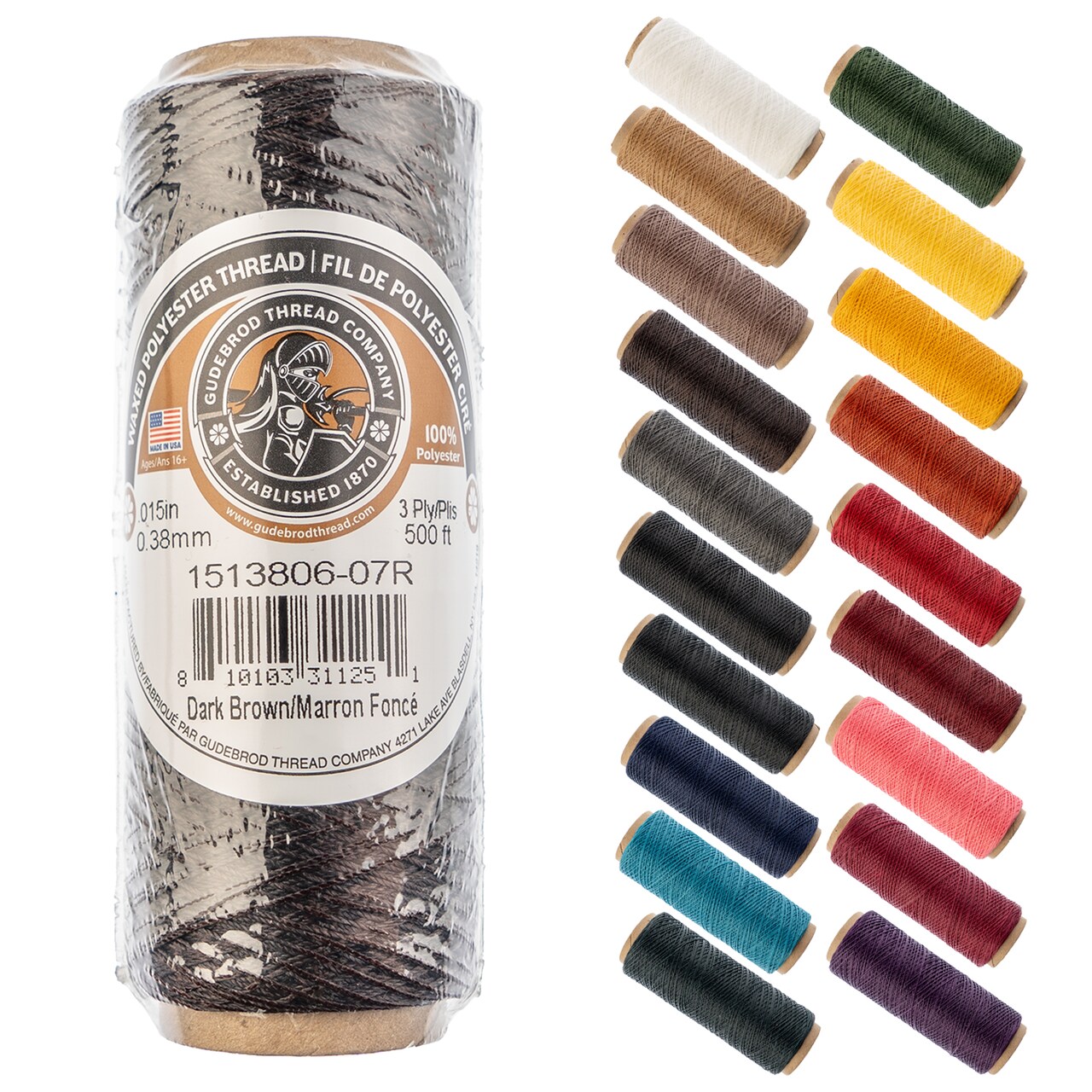 Gudebrod 0.015" Waxed Polyester Thread 500ft | Made In USA